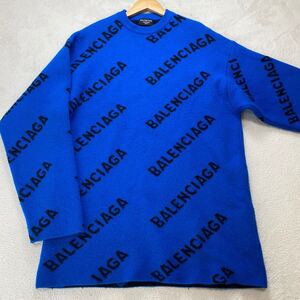 【極美品・現行モデル】 BALENCIAGA バレンシアガ メンズ ジャガードロゴ クルーネック ニット セーター デムナ期 オーバーサイズ L相当