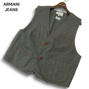 ARMANI JEANS アルマーニ ジーンズ 秋冬★ ウール Vネック カジュアル ベスト グレー イタリア製 Sz.34 メンズ　A4T12007_B#N