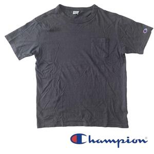 champion Tシャツ　胸ポケット　ワンポイント　刺繍　グレー