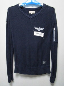 AVIREX アヴィエーターVネックセーター・M・ネイビー（アヴィレックスミリタリーニットAVIREX AVIATORS V NECK COTTON SWEATER）