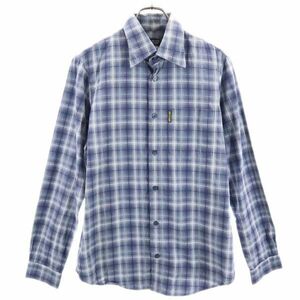 アルマーニジーンズ チェック 長袖 コットンシャツ M ブルー系 ARMANI JEANS ロゴ メンズ