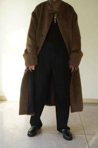 Cristaseya クリスタセヤ ALPACA OVERSIZED COAT WITH LEATHER PATCH in BROWN