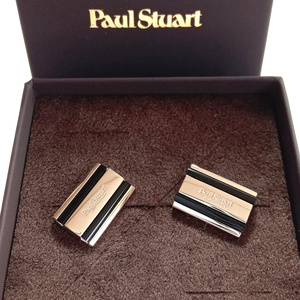 【psc316】新品　Paul Stuart　ポールスチュアート　カフス　カフリンクス　シルバー×ブラック　黒　オニキス　ロゴ入り　