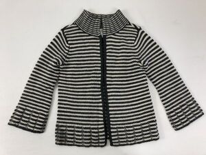 Talbots タルボット レディース トラッド カントリー ボーダー 古着 ボトルネック ウール アンゴラ カーディガン ジャケット グレー×白