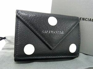 1円 BALENCIAGA バレンシアガ 391446 ペーパーミニ レザー 三つ折り 財布 ミニウォレット 札入れ 小銭入れ カード入れ ブラック系 AY5263