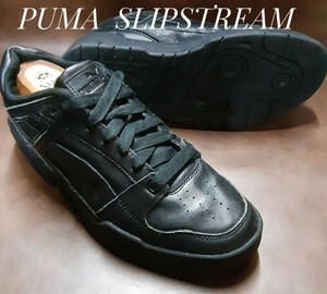 最値!定12100円!希少復刻!ブラックアウト!プーマ(PUMA)スリップ ストリーム高級レザー 厚底 スニーカー!黒 26cm 