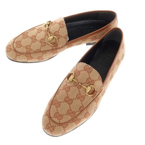 【未使用】グッチ GUCCI GGキャンバス ビットローファー ベージュxブラウン【サイズ34】