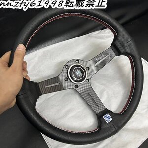 ステアリング スポーツステアリングホイール 高品質 車ハンドル PVCレザー 340mm 14インチ レース ドリフト ステアリング