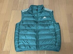 ★adidas ダウンベスト グリーン3ストライプ　サイズL ダウン80 フェザー20 ★美品　 アディダス