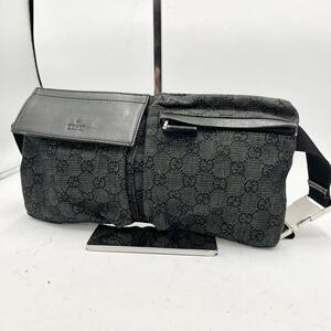 GUCCI グッチ GGキャンバス ウエストポーチ クロスボディバッグ ブラック