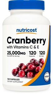 Nutricost クランベリーエキス（25000mg） ビタミン C＆E配合 120カプセル Non-GMO グルテンフリー