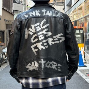 ART COMES FIRST(AVEC CES FRERES) Sartcore Leather Jacketバック落書きペイントロゴレザージャケット ライダース 8069000114485