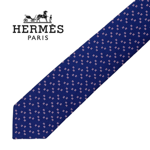 【中古】【非常に良い】HERMES ネクタイ ブランド エルメス ブルー 【剣先幅：8cm】r-hermes-t-0908-01