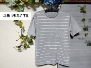 メンズ 美品 THE SHOP TK(タケオキクチ)男の美デザイン 夏 カットソー Mサイズ ワールド ポリエステル100% グレー 柔らか トップス