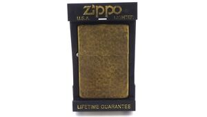 ●ジャンク 動作未確認 ZIPPO ジッポ ハンマートーン 鎚目 1992 2月 ⅤⅢ 喫煙具 ゴールドカラー 箱付き