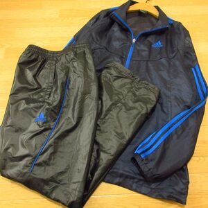 ◎美品！L 上下セット！adidas アディダス◆ウィンドブレーカー ジャケット&パンツ スポーツ◆メンズ 黒x青◆BA0915