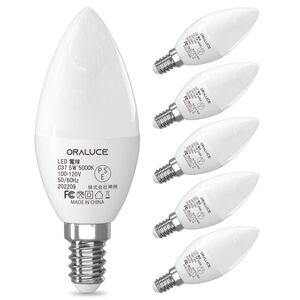 ＡORALUCE LED シャンデリア 電球 e12 led 40W相当 昼白色 5000K 5W 450lm 燭台電球 高輝度 省エネ 密閉形器具対応 非調光 2年保証 6個入