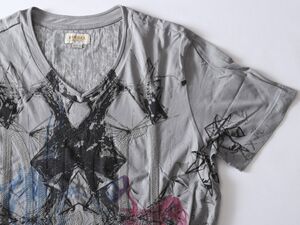 古着★DIESEL ディーゼル★ブランド刺繍ロゴシンメトリーペイントTシャツ★サイズM【3716-02563】グレー灰【本物保証】