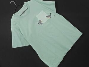 ネコポスOK graniph グラニフ アライグマ 胸ポケット Tシャツ sizeSS/ミント ■◆ ☆ eeb0 レディース