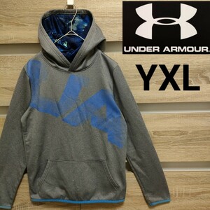 UNDERARMOUR（アンダーアーマー）ビッグロゴパーカー YXLサイズ グレー×水色 ②（13）プルオーバーフーディ ■60