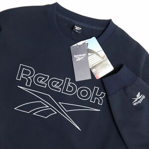 ★リーボック REEBOK 新品 メンズ ストレッチ ロゴ入り トレーニング 長袖 トレーナー シャツ 紺 Lサイズ [X6421RA-67-L] 二 弐★QWER