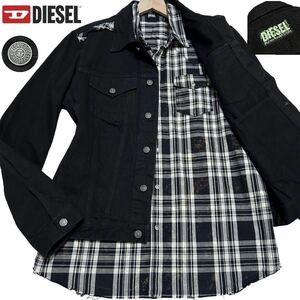 未使用級/XLサイズ●DIESEL ディーゼル 現行 デニムジャケット Gジャン レイヤード 2way ジレ ベスト 取外可 黒 ユーズド加工 ブルゾン