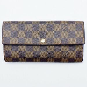 C24-941 LOUIS VUITTON ルイ・ヴィトン N61734 ポルトフォイユ・サラ ダミエ エべヌ 長財布 ウォレット レディース 中古 ※糸ほつれあり