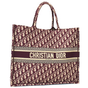 1円 ◎極美品 Christian Dior クリスチャンディオール ブックトート ラージ オブリーク キャンバス ボルドー◎E.Dsm.mM-30