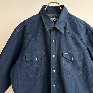 希少《 Dead Stock / Denim Western / 27MW 》70s 80s デッド【 Wrangler デニム ウエスタンシャツ 16.5×34 ビンテージ アメリカ製 】