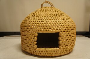 希少品伝統工芸天然藁越後猫つぐら（猫ちぐら）美品[E14292]