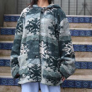 USA VINTAGE JORY&CO CRYSTAL OF SNOW DESIGN FLEECE HOODED JACKET/アメリカ古着雪の結晶デザインフリースフーデッドジャケット