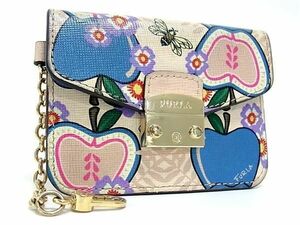 ■美品■ FURLA フルラ レザー りんご アップル カードケース カード入れ パスケース 定期入れ レディース ベージュ系 DE9508