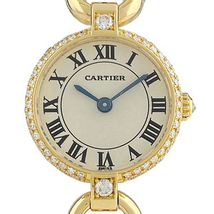 カルティエ CARTIER マスト ヴァンドーム ダイヤベゼル ローマン 腕時計 YG ダイヤモンド クォーツ アイボリー レディース 【中古】