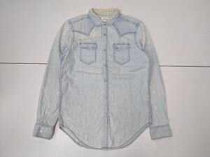 4．DIESEL 00s 長袖 ペイントデザイン　デニム シャツ オールド ディーゼル Y2K OLD メンズM インディゴx202