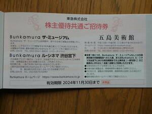 東急株主優待 Bunkamura ザ・ミュージアム、ル・シネマ渋谷宮下、五島美術館 共通ご招待券 １枚 有効期限2024年11月30日