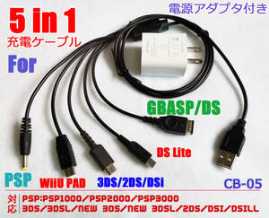 5in1　wiiupad　PSP　3DSLL　DSI　GBASP　DSLITE　USB充電ケーブル　アダプタ付き