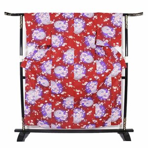 婦人用 浴衣 綿 赤紫 紺 桜 LY3068 新品 フリーサイズ 夏着物 レディース コットン ギフト 6月7月8月9月シーズン 送料込み