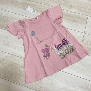 anyfam 袖フリルTシャツ ポシェット リボン くま ピンク