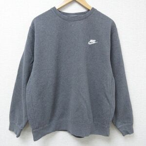 XL/古着 ナイキ NIKE 長袖 スウェット メンズ ワンポイントロゴ クルーネック 濃グレー 霜降り 24dec20 中古 スエット トレーナー トップス