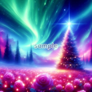 A3 350dpi クリスマスツリー オーロラ オリジナル絵イラスト著作権フリー画像素材 78P Christmas tree aurora picture image material