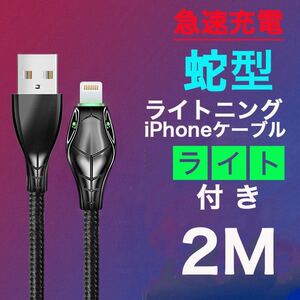 ヘビ型 ライトニング ライト付き 充電ケーブル iPhone 2M