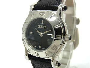 1円 ■稼働品■新品■未使用■ GUCCI グッチ リザード型押しレザー 6500L クォーツ 腕時計 ウォッチ シルバー系×ブラック系 DB0427