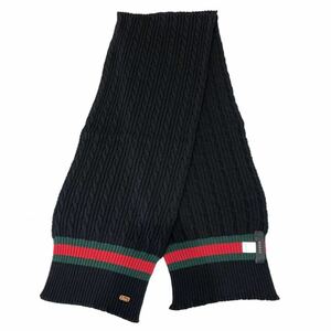 国内正規品 美品 GUCCI グッチ マフラー シェリーライン ストール ウール ブラック 送料無料