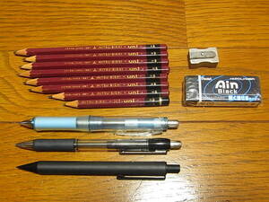 PILOT　Dr.Grip & SUPER GRIP シャープペンシル　Ain Black 消しゴム　uni 7本　Hi-uni 1本　ドイツ製 鉛筆削り　中古 文房具 セット　