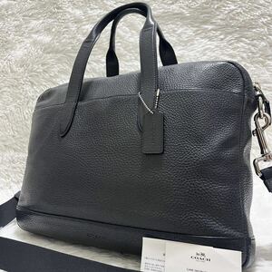 美品 COACH コーチ ハミルトン ペブルドレザー ビジネスバッグ ブリーフケース 2way シボ革 チャーム 鞄 メンズ レザー 