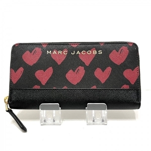 マークジェイコブス MARC JACOBS 長財布 M0015718 - 黒×レッド ハート柄/ラウンドファスナー 財布