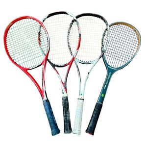 春767☆【中古保管品】テニスラケット 4本セット まとめ売り 軟式 ソフトテニス YONEX MP200 NEXTAGE 50s kawasaki GRAPHITE 他 ケース付☆