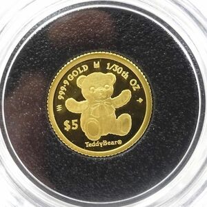 テディベア金貨コイン 1/30オンス ＄5裏面エリザベス女王2023 COOK ISLANDS 専用ボックス入り 贈答品に