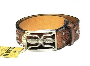 1円スタート RRL Indian Leather Hawkins Belt インディアンレザー ホーキンス ベルト エンボス加工 32インチ