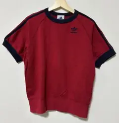 【古着】adidas エンジ色　M-L トレーナー ラグランスリーブ